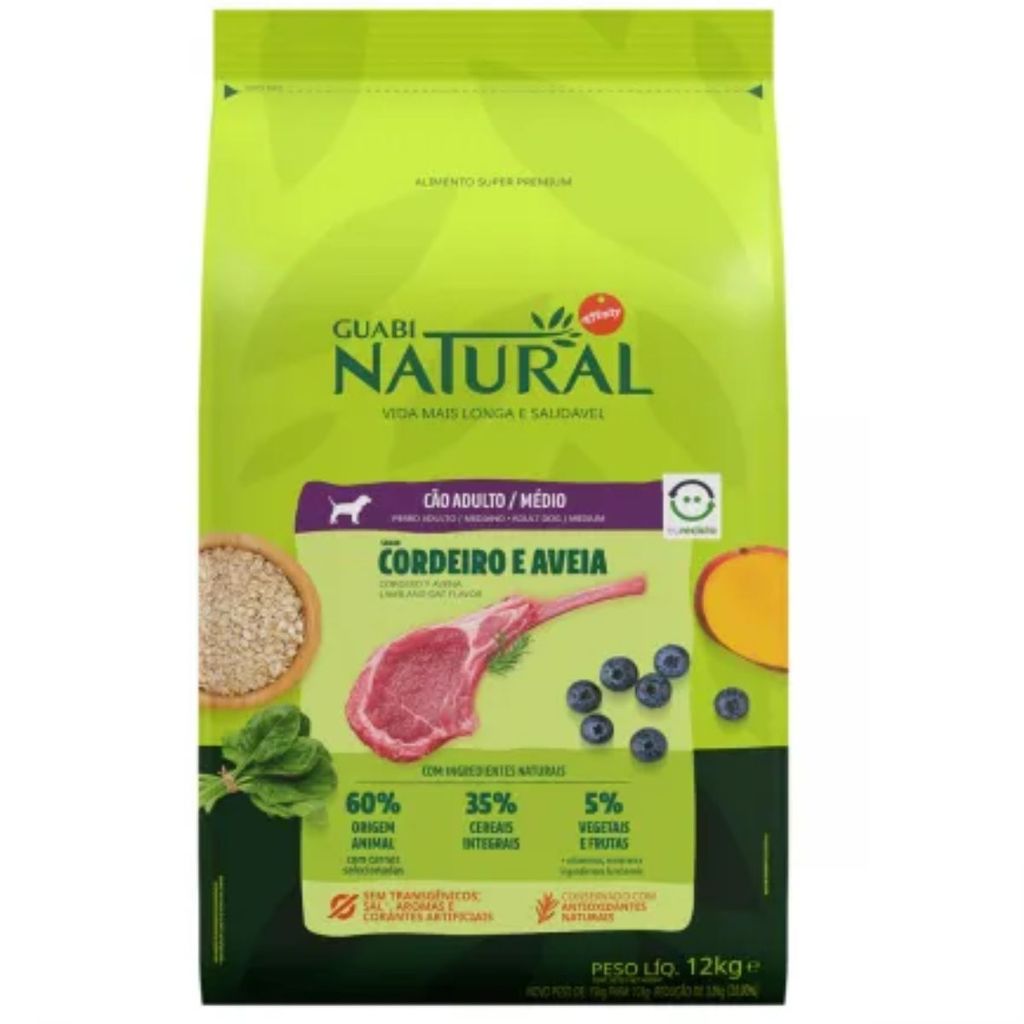 Ração Guabi Natural P/ Cães Raça Média Sabor Cordeiro 12kg
