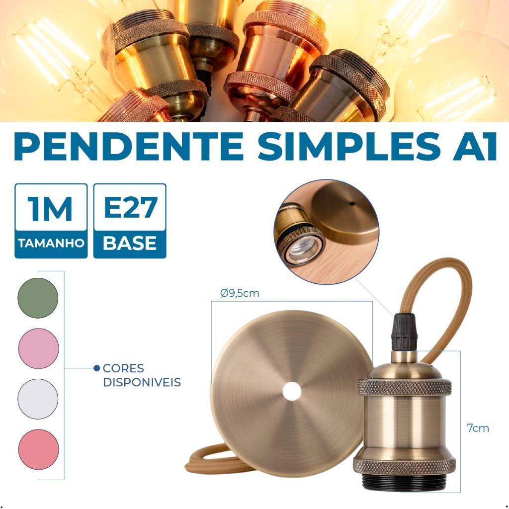 Pendentes iluminação Simples Retro Colorido 1M Modelo Moderno E27 110V-220V Bivolt — imagem 2 de 2
