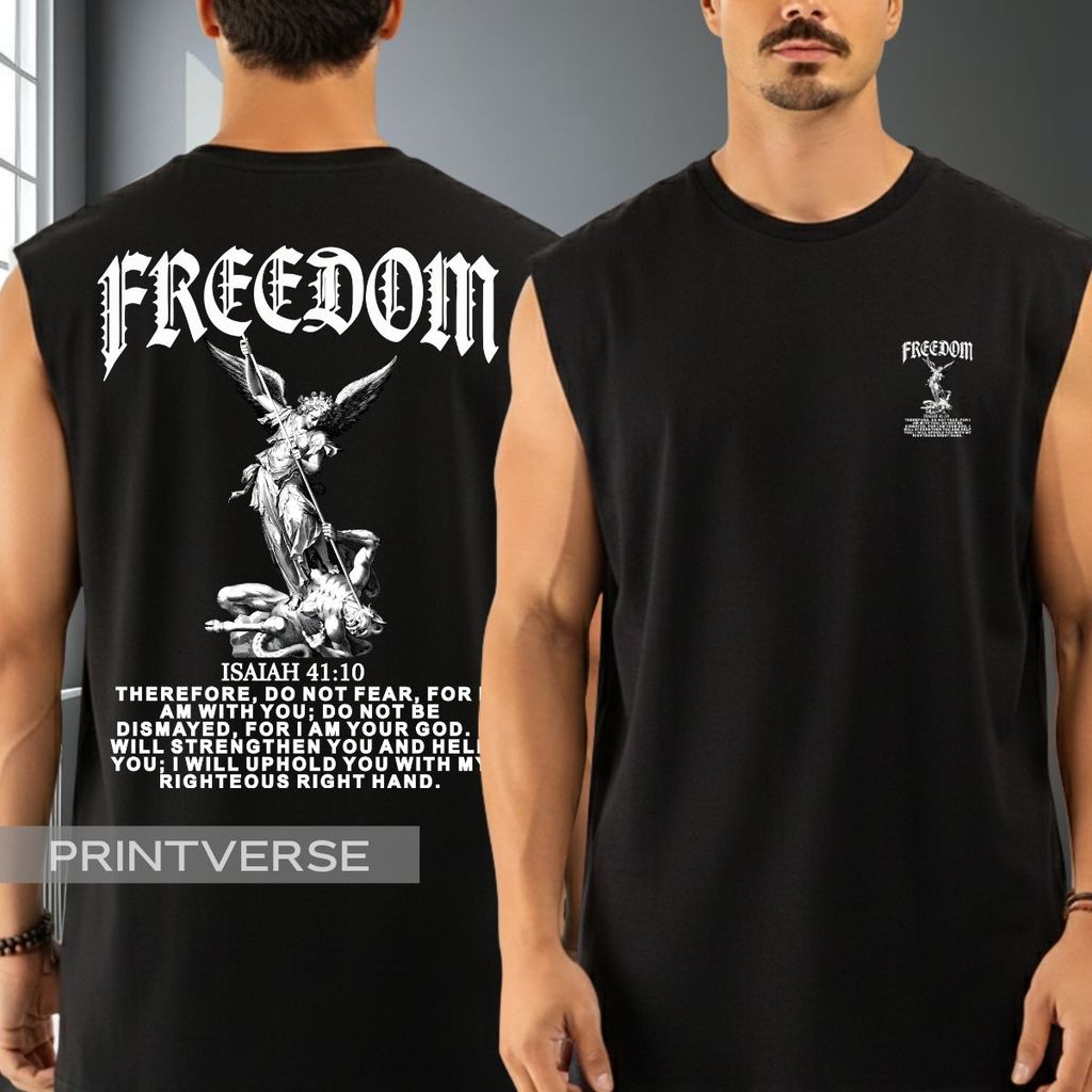 Regata Oversized Freedom Não Temas Isaias 41:10 Religioso Bíblia Versículo Machao Cavada Algodão