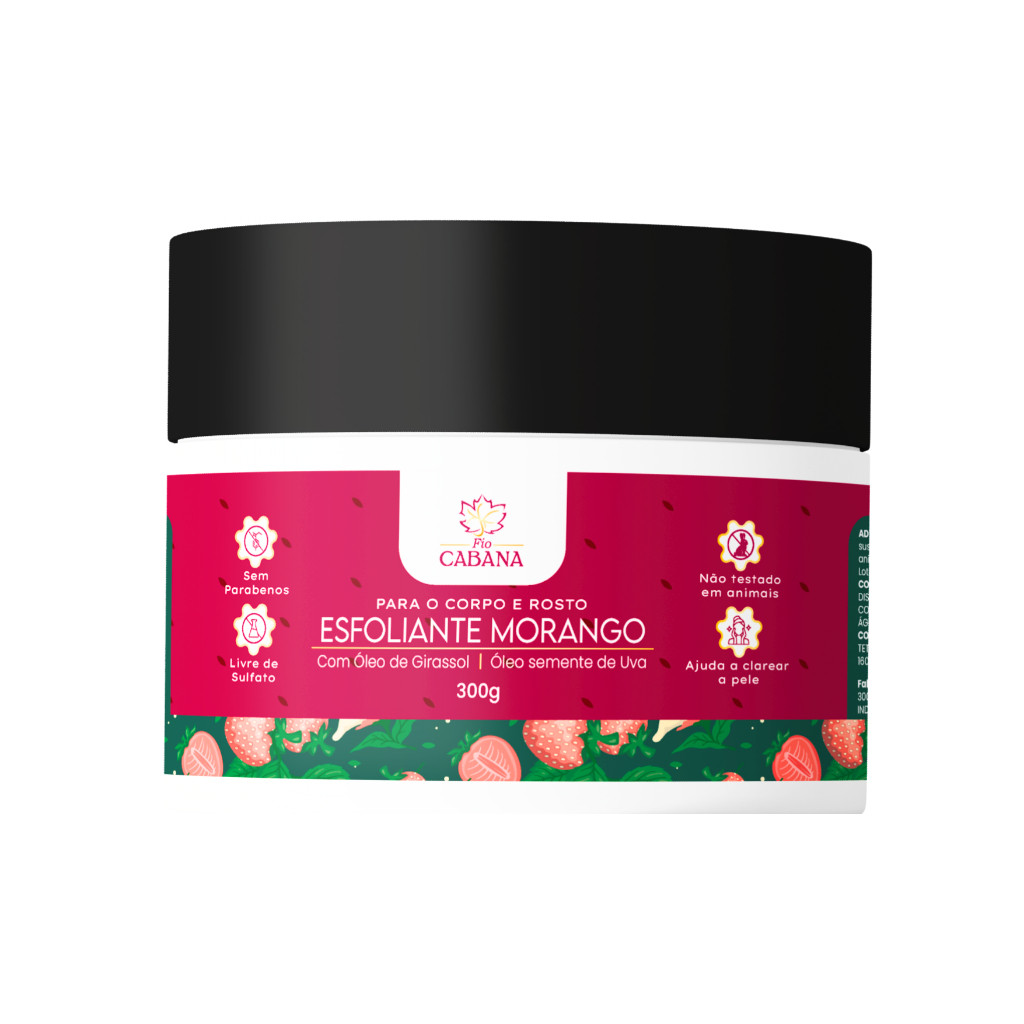 Esfoliante Morango 300g - Fio Cabana - Corporal e Facial - Hidratação e Renovação da Pele