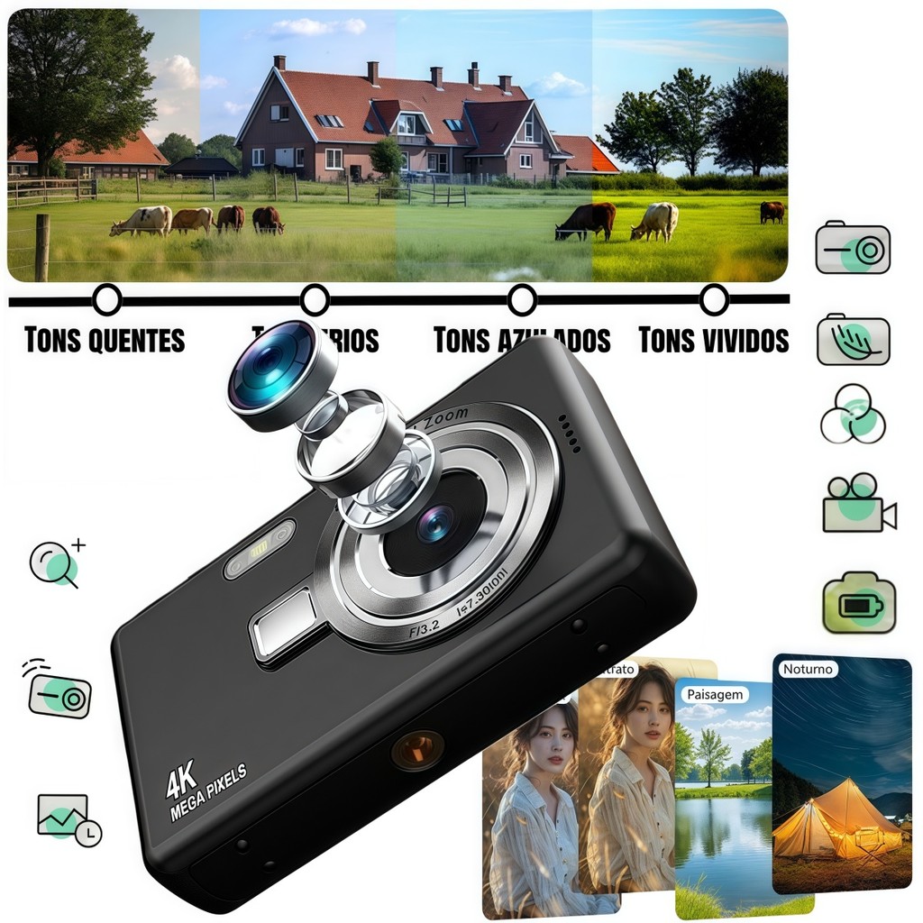 HD Mini Câmera digital 1080p Tem De Estudante Retrô Estilo zoom 16X C/ Flash e Type-C Tela 2.4