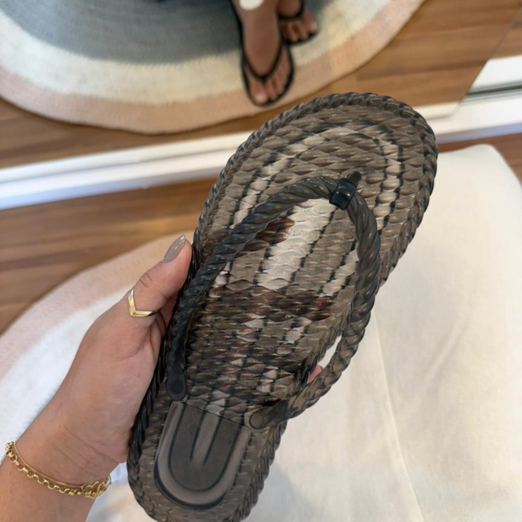 Chinelo Rasteira Trançado Jelly Feminino Transparente Confortável Tendencia Verão Estiloso