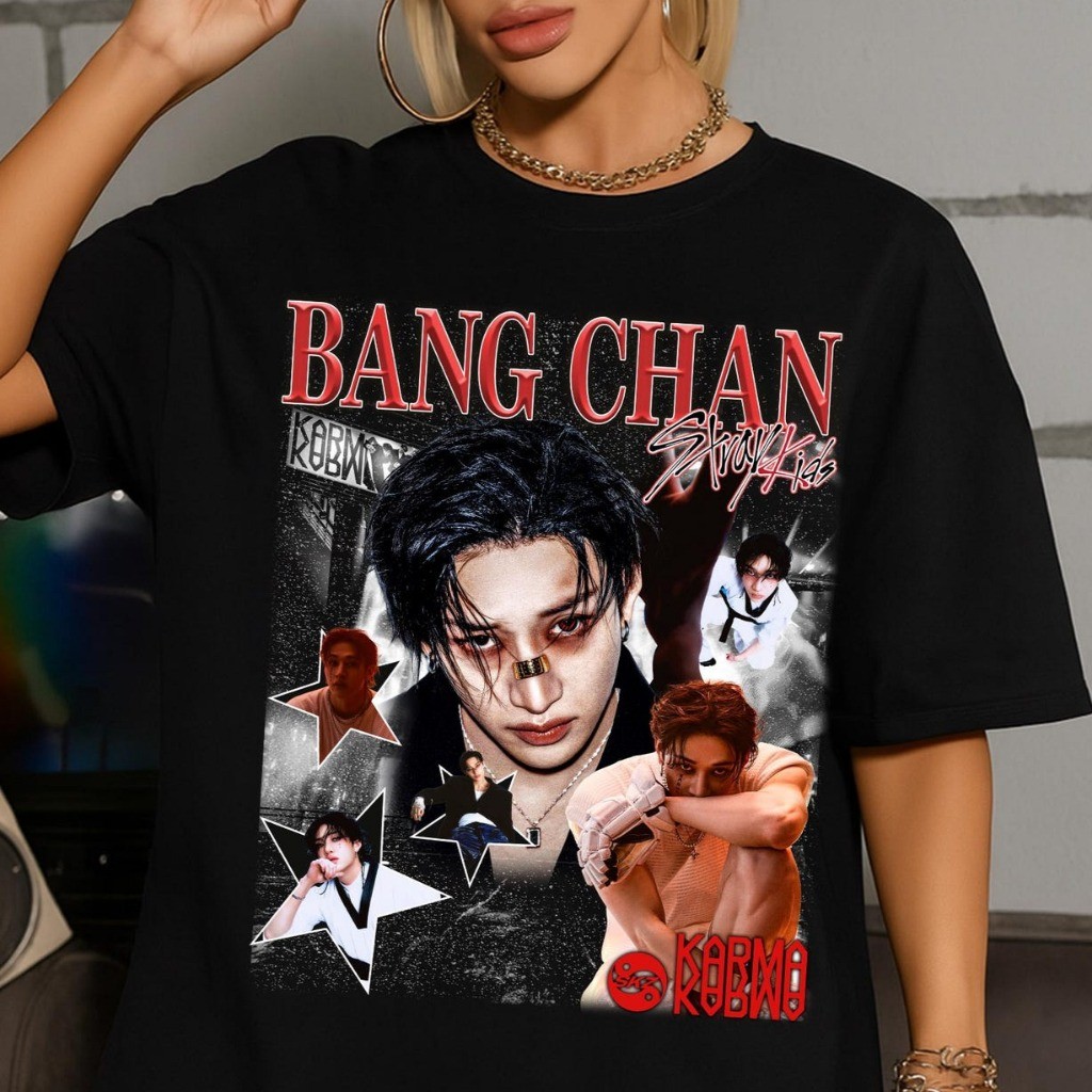 Camiseta De Algodão Estampa Top Premium Unissex Vintage Bangchan Stray Kids Album Karma em Oferta na Shopee