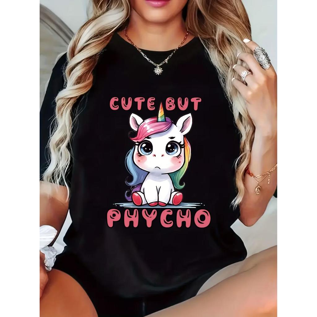 BR.Moonlight Camiseta Feminina Estampa Fantasia Unicórnio Arco Íris Bandana Confortável Leve Divertida Verão