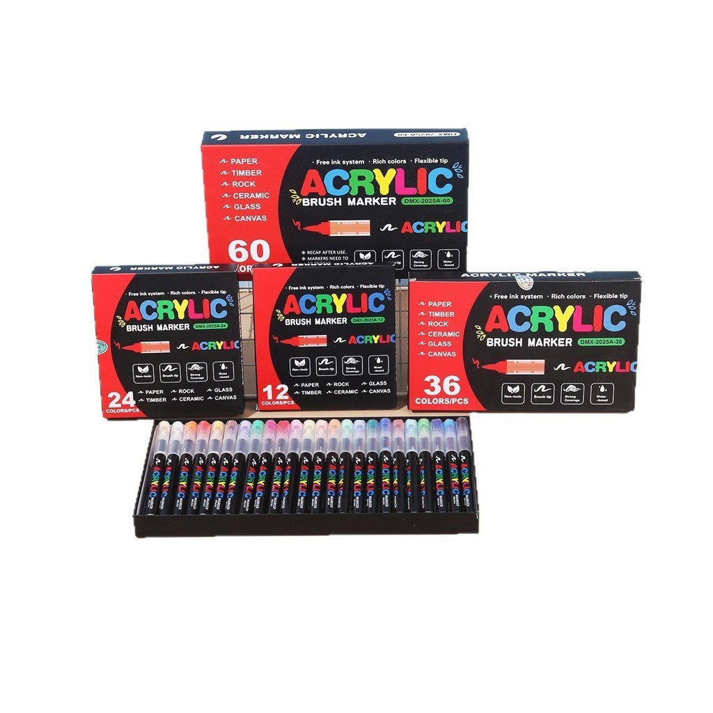 Kit 12/24/36/48/60 Caneta Marcadora Acrílica Líquida Direta, Pincel de Pintura para Desenho DIY em Oferta na Shopee
