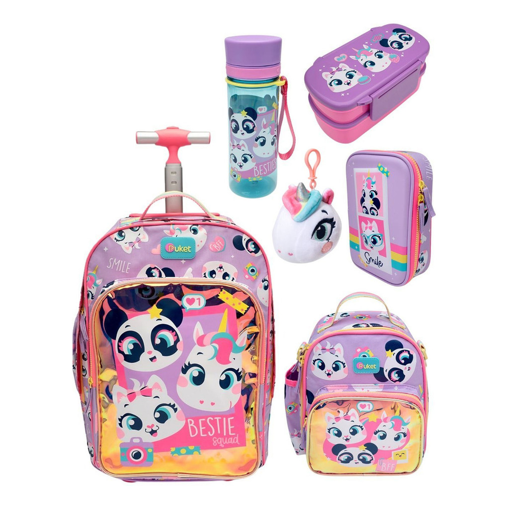 Kit Mochila Com Rodinha + 5 Itens Puket Best Friend Coleção