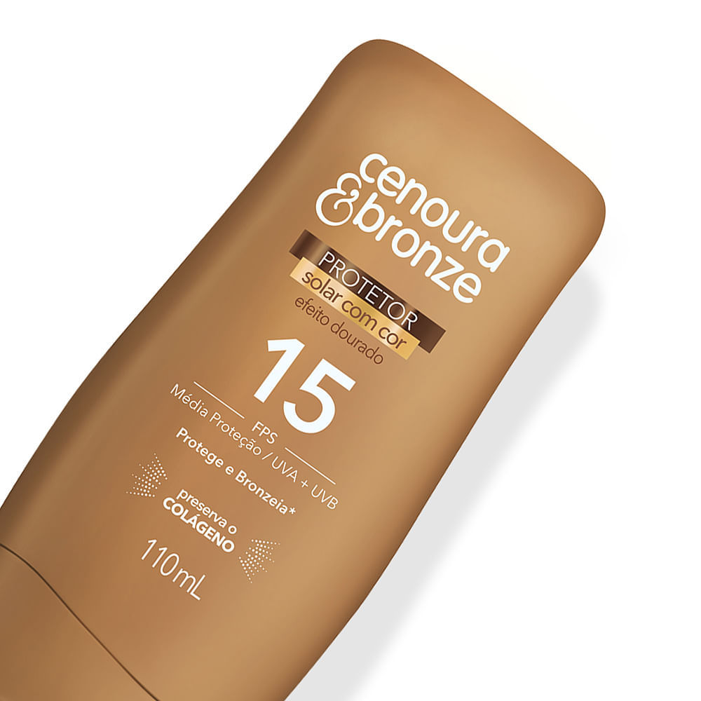 Detalhes do Protetor Solar Cenoura & Bronze Efeito Dourado FPS 15 Loção com Cor com 110ml