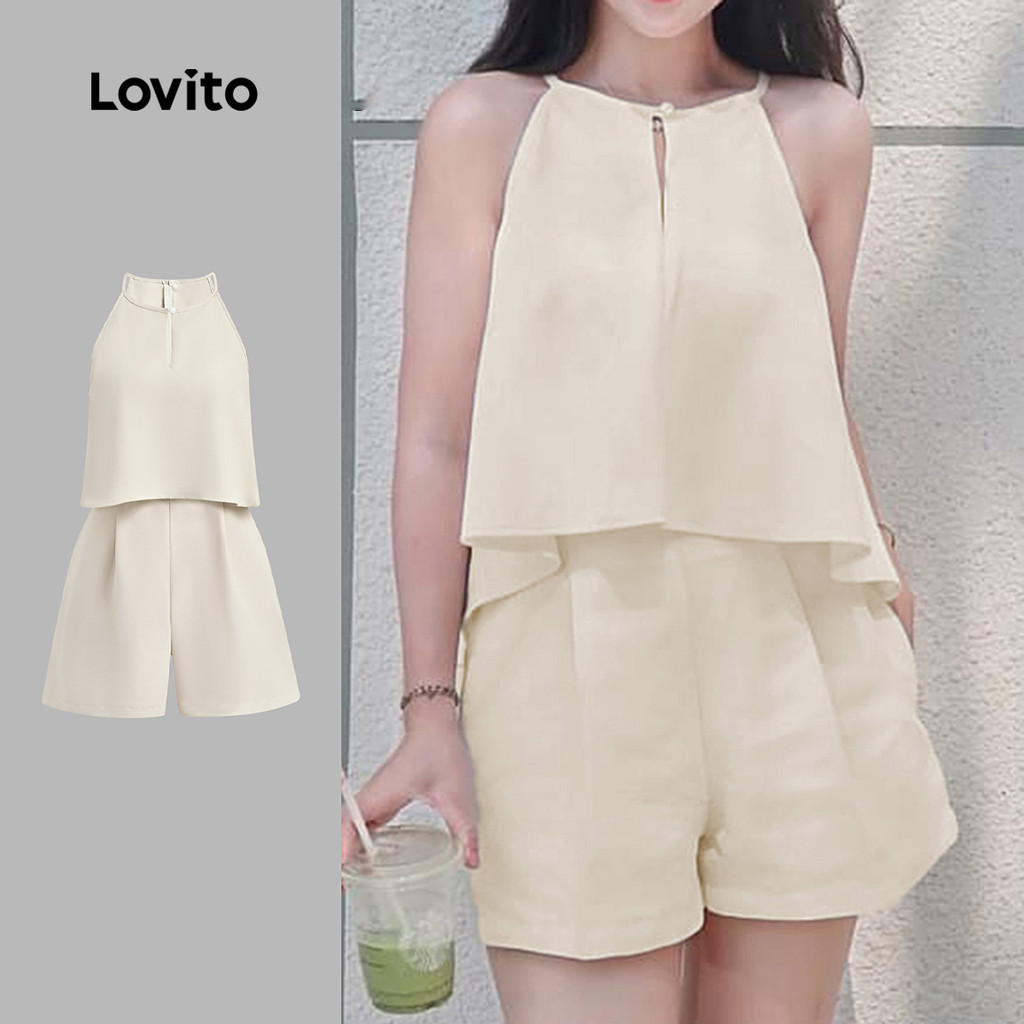 Lovito Macacão Elegante de Duas Camadas para Primavera/verão Macacão de Damasco para mulheres L149ED423 em Oferta na Shopee