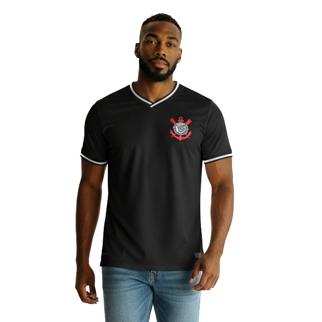 Camiseta Corinthians Coimbra Fitness Masculina Punho Gola Retilíneo Torcedor Confortável
