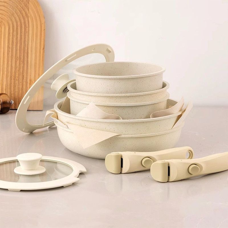 Jogo de Cozinha 9 Peças Antiaderente – Panelas Empilháveis com Cabo Removível