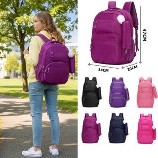 Mochila Com Pelúcia chaveiro e Estojo Feminina Masculino Escolar Passeio Coreano Grande Capacidade Impermeável em Oferta na Shopee