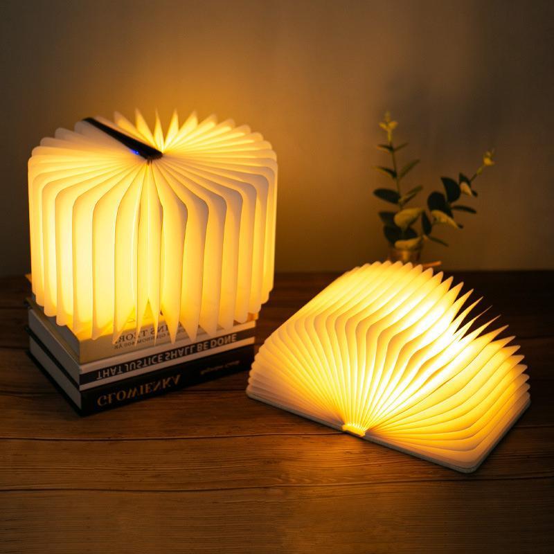 LED Luz De Livro De Madeira 3D Criativa Lâmpada Recarregável Noturna Magnética Luminoso Dobrável Para Aniversári