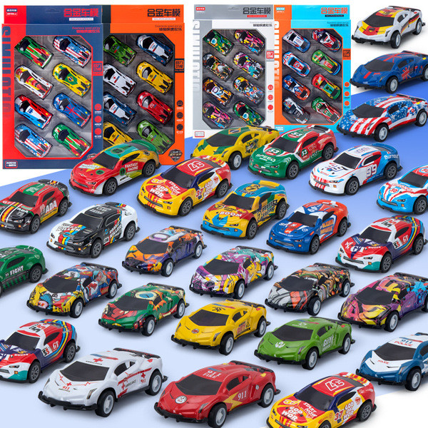 brinquedos de menino Crianças puxar para trás carro de brinquedo estanho Metal Mini carro conjunto Graffiti modelo corri