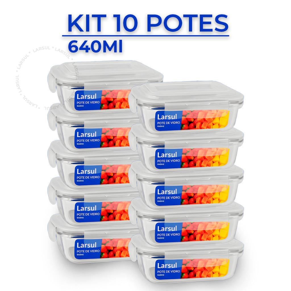 Conjunto 10 Potes Vidro Hermético Mantimentos Marmita 640ml