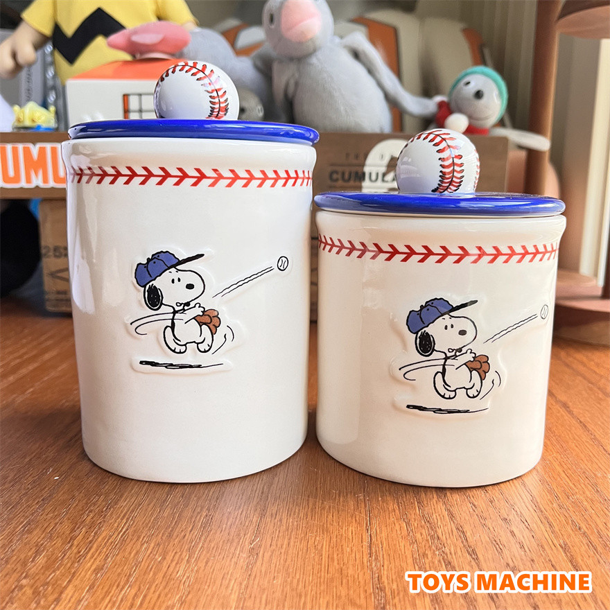 SNP1236 exportado para os Estados Unidos Snoopy Baseball Player Pote de doces e biscoitos de cerâmica