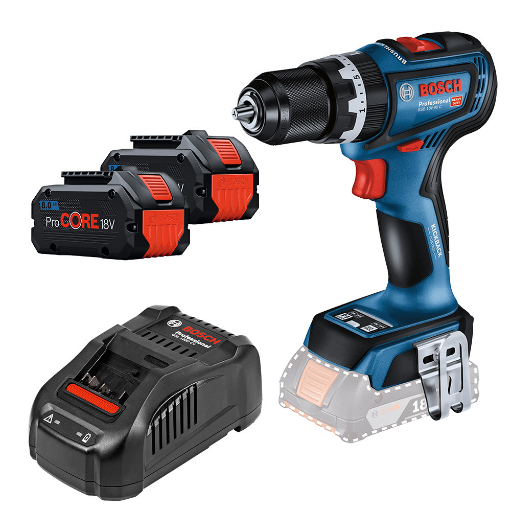 Parafusadeira/Furadeira Impacto 1/2" GSB18V-90 C + 2 Baterias 18V 8Ah ProCORE + Carregador GAL 1880 CV (220V) Bosch