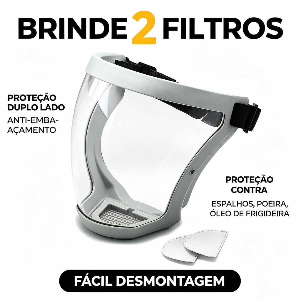 Máscara De Proteção Facial Com 2 Refis De Filtro Visão Clara, Protege Contra Salpicos E Poeira, Perfeita-Unissex