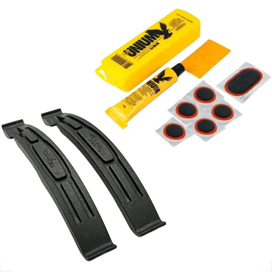 Espátulas Nylon Trocar Pneu Bike 02 Peças + Kit Reparo Unium