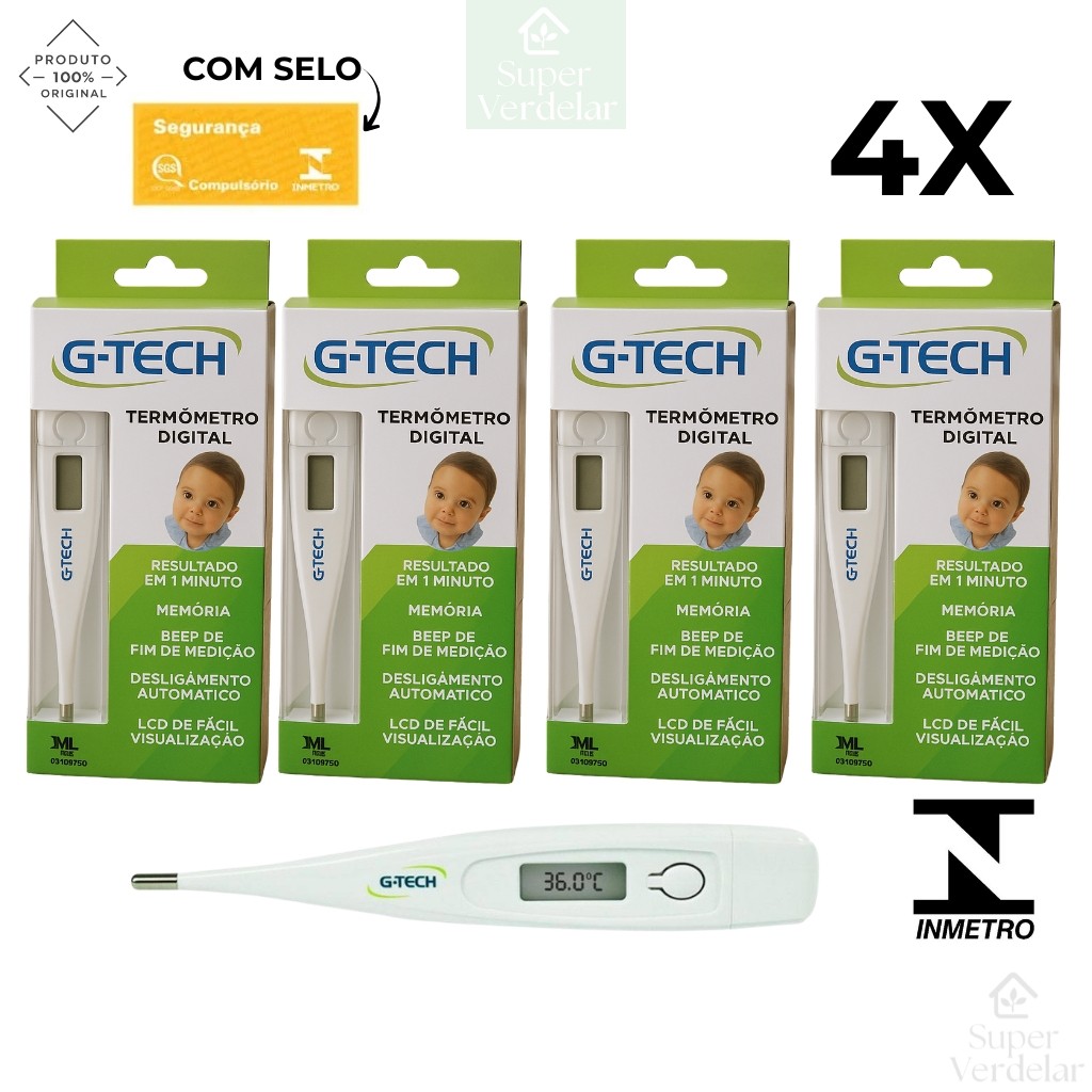 Kit 4 Termômetro Clínico Digital Febre G-tech Selo Inmetro Seguro Adulto e Infantil