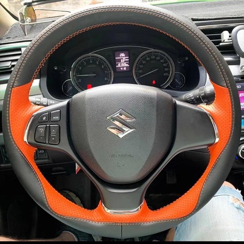 Para Suzuki Baleno 2016-2019 Alivio 2015 DIY Costurado À Mão Antiderrapante Couro Genuíno Estilo Esportivo Capa De Volan