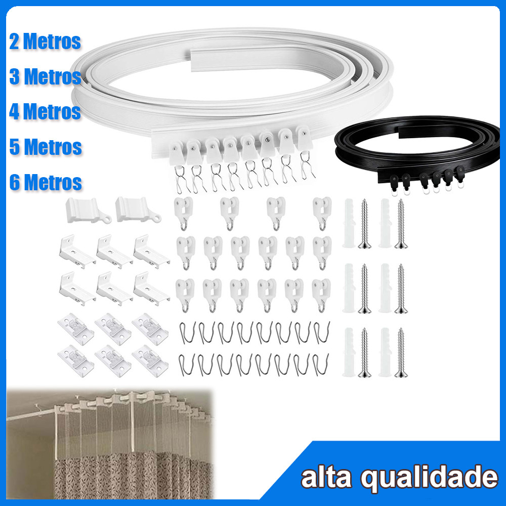 Faixa de Cortina flexível curva Sala Quarto Blackout Trilho Suíço Flexível kit completo 2/3/4/5/6 metros