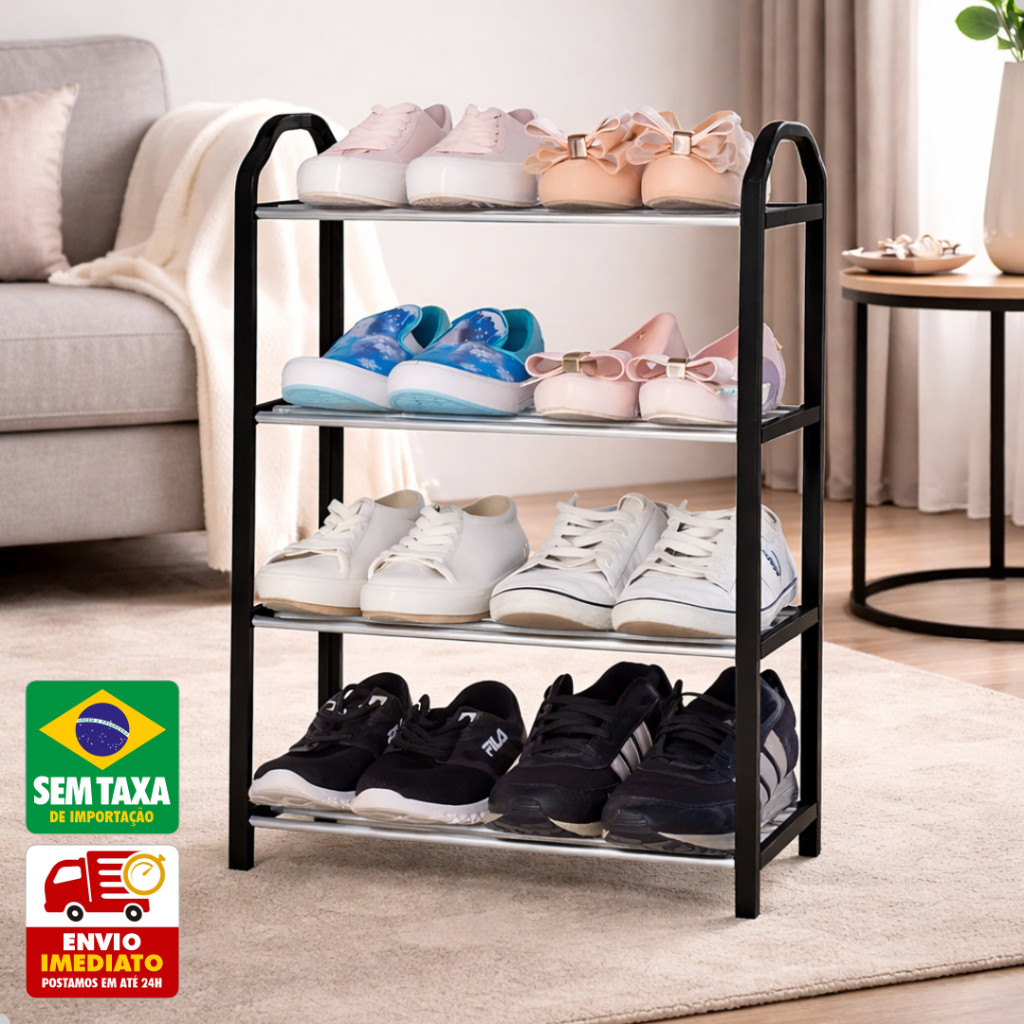 Sapateira Porta Calçados 4 Andares 8 Pares Desmontável Estante Multiuso
