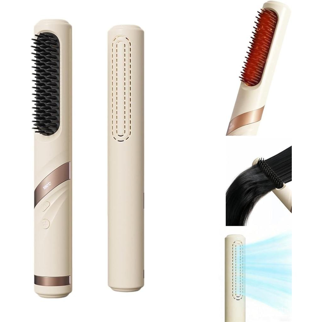 Escova Alisadora de Cabelo Sem Fio Go Brush Pro, 3 Configurações de Calor, Escova Térmica Portátil com Ar Frio para Esti