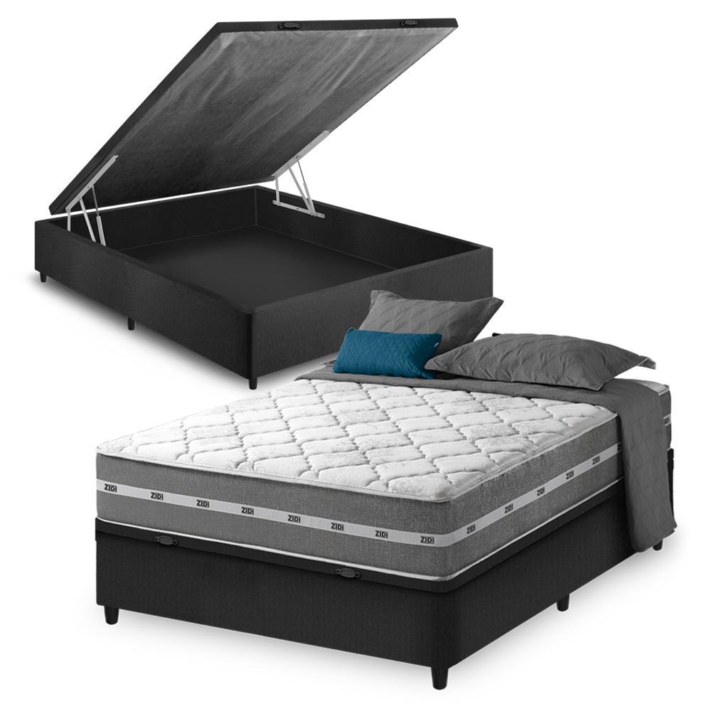 Cama Box Baú Viúva Preto + Colchão Molas Ensacadas Zidi Miami 128x188x64cm
