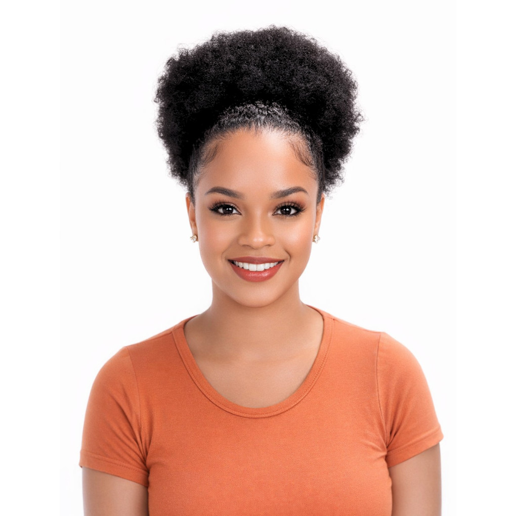Aplique Carmen Cabelo Orgânico Coque Afro Cacheado Curto  Com Regulador Pentinho Interno