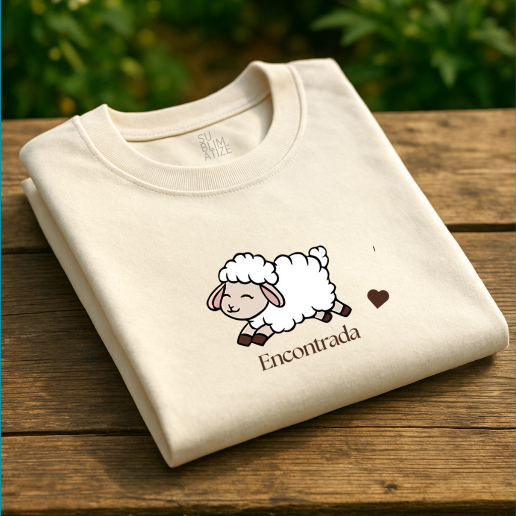 Camiseta T-Shirt 100% algodão Feminina Moda Evangélica "Ovelha Encontrada"