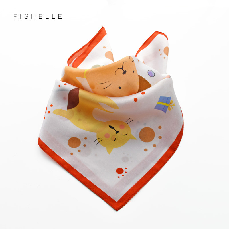 Bonito pirulito gato seda pequeno lenço quadrado feminino lenço de seda crianças Animal cachecol menina bebê gaze fina