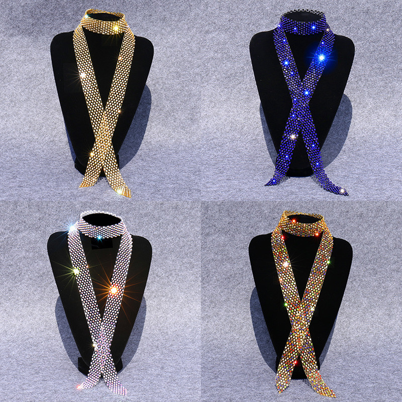 Gravata de diamante feminina strass flash diamante moda ouro na moda decoração pescoço colar jóias cristal flash diamant