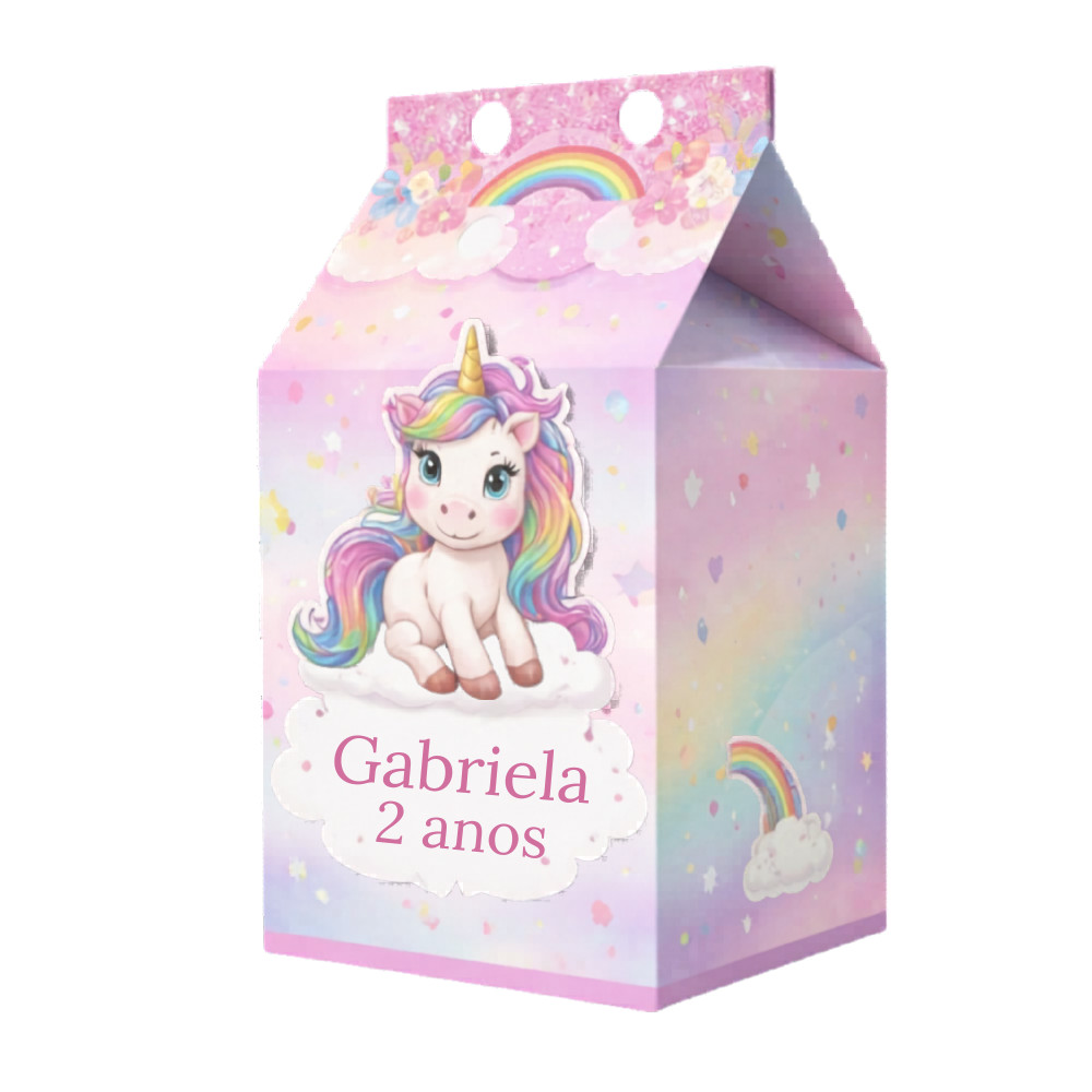 Caixinha MIlk Tema Aniversário Unicórnio 1 ano Tema Personalizado Caixinha Envio Rápido Promoção Kit 10 20 30 50un