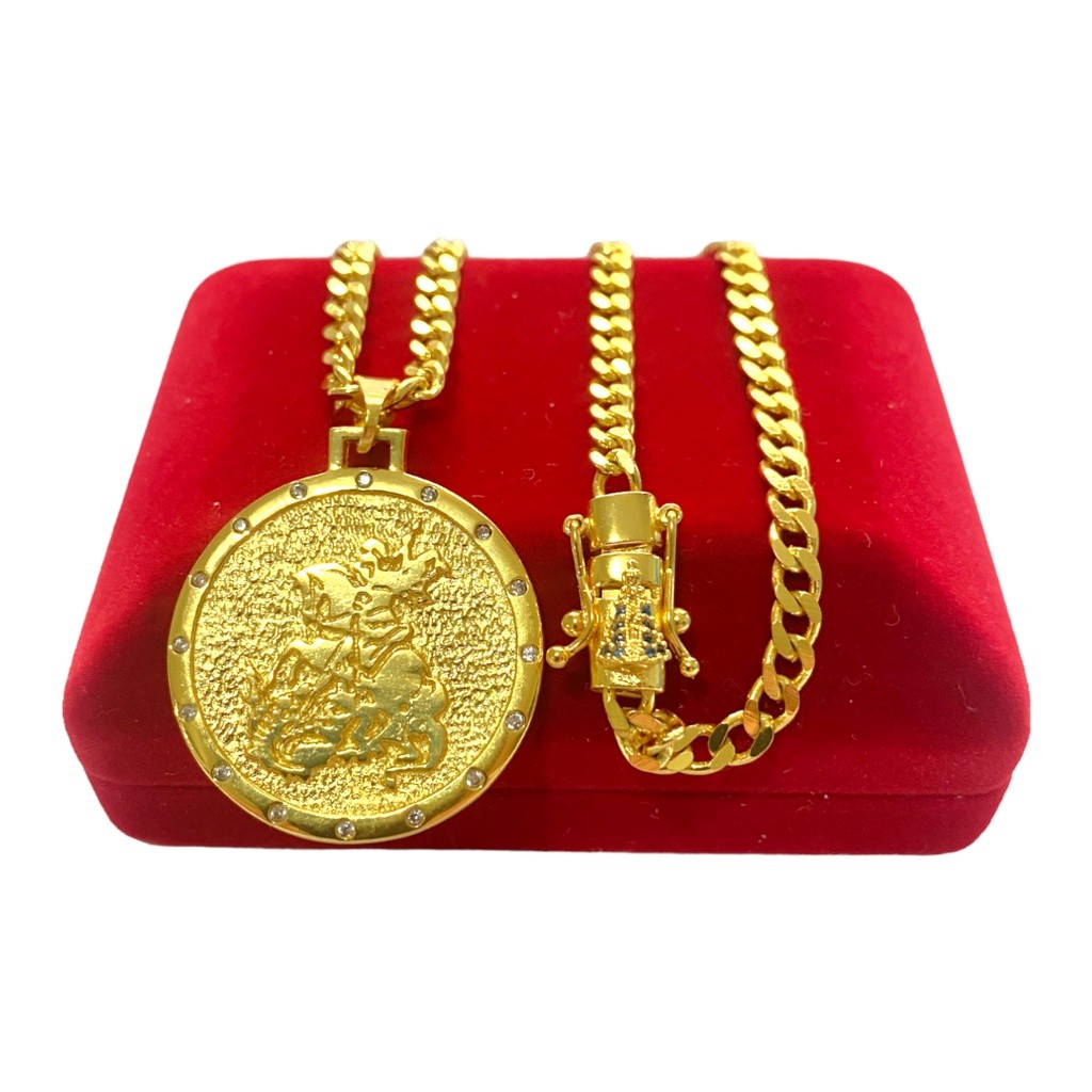 CORRENTE GRUMET 4MM- MEDALHA S. JORGE - BANHO DE OURO 18K FEIXO GAVETA EDIÇÃO ESPECIAL NOSSA SENHORA