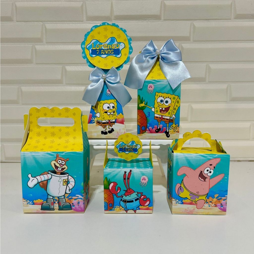 Envio Rápido Kit Festa Bob Esponja | Caixinhas Personalizadas Pegue e Monte Lembrancinhas de Aniversário