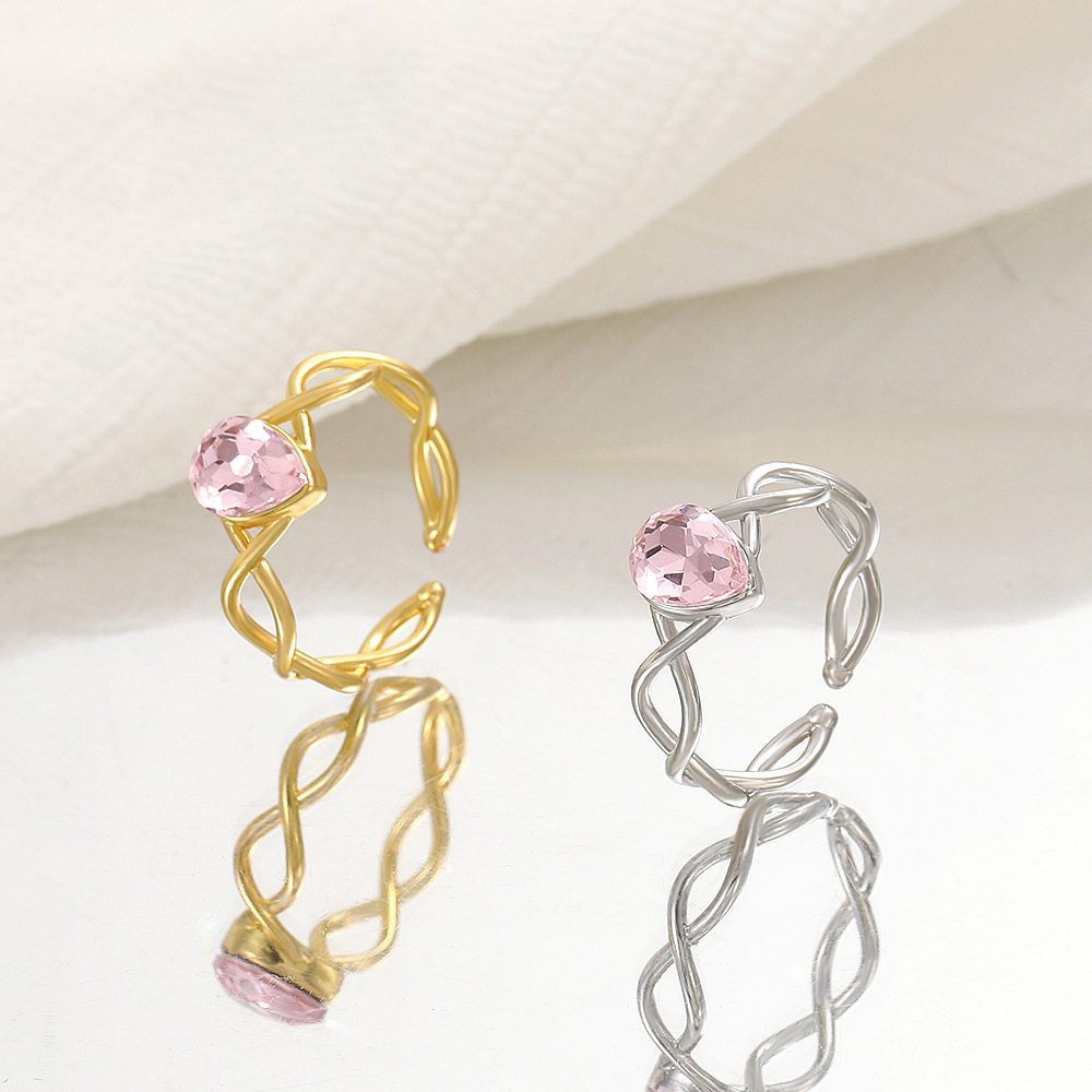 Barbie arco-íris fada gota de água anel elegante único rosa zircão aberto índice dedo anel oco torção anel