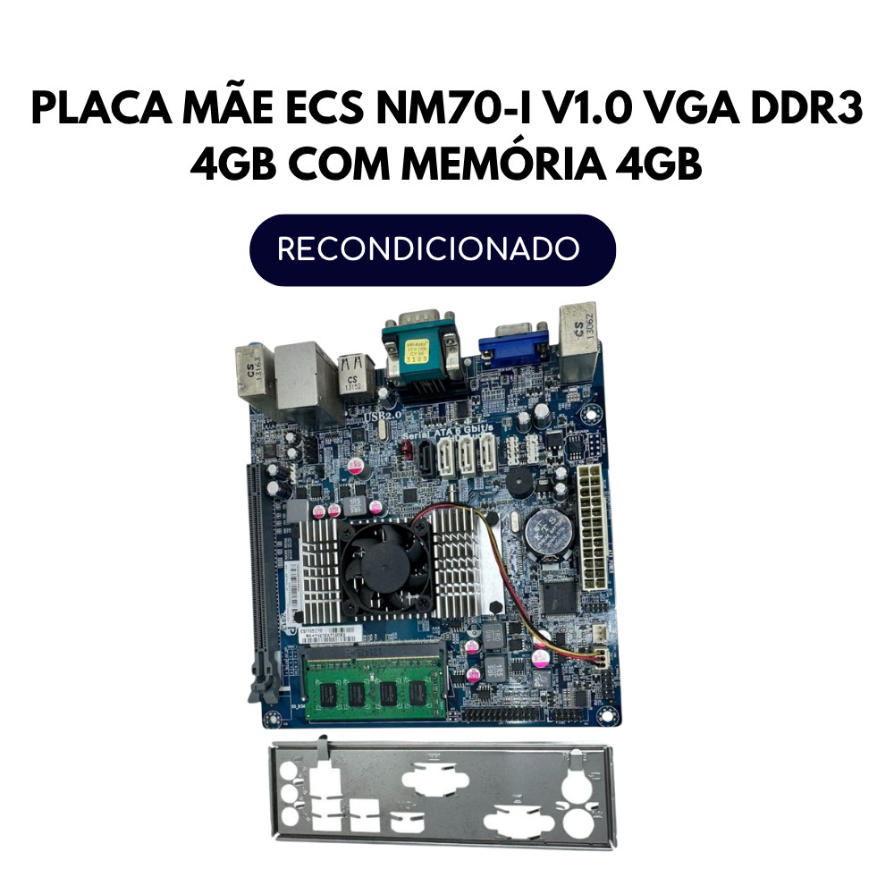 PLACA MÃE ECS NM70-I V1.0 VGA DDR3 4GB COM MEMÓRIA 4GB
