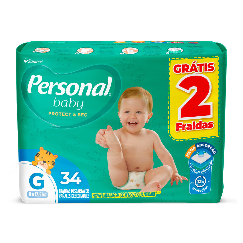 Fralda Personal Baby Protect & Sec Tamanho G Leve 34 Pague 32 Fraldas Descartáveis