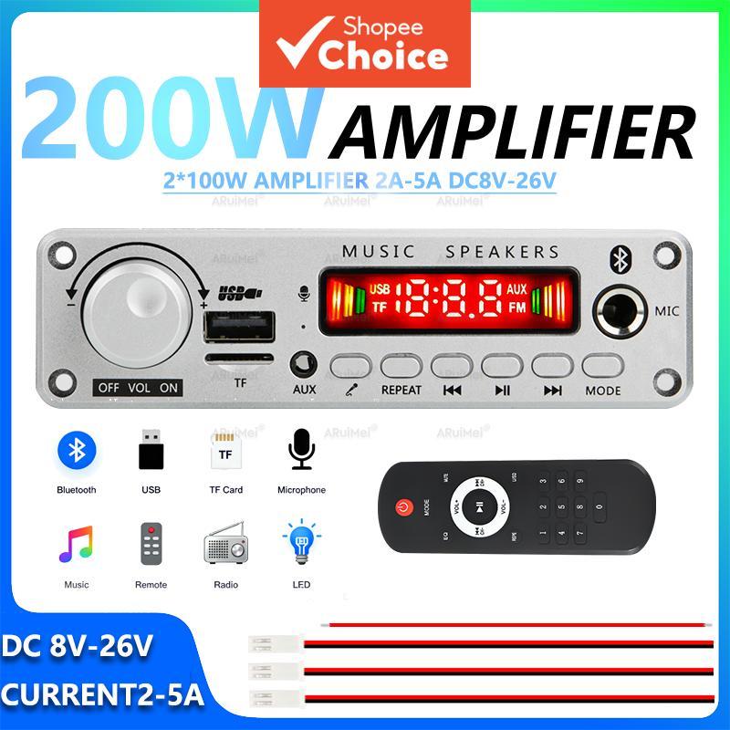 Módulo Amplificador Bluetooth 2x100W DC 8V-26V com Controle Remoto para Som Residencial e Automotivo