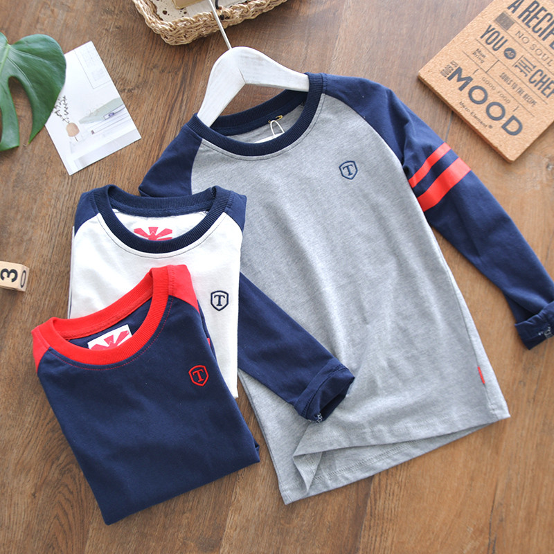 Comércio exterior roupas infantis médio grande crianças meninos estilo esportivo camiseta de manga comprida crianças Rag