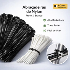 Abraçadeiras Nylon Organizador de Cabos Enforca Gato 100 200 300 Unidades Multiuso Preto Branco