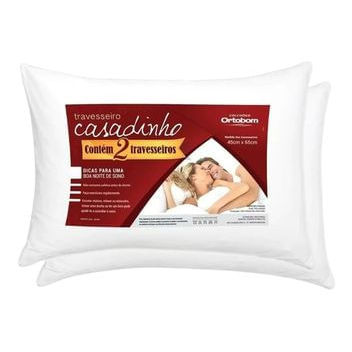 Kit 2 Travesseiros Ortobom Casadinho Fibra Siliconada Branco 65x45cm