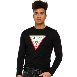 Camiseta Guess Masculina Manga Longa Logo Print Preta em Oferta na Shopee