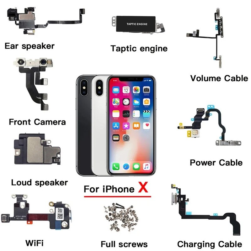 Peças Internas Para iPhone X Câmera Frontal Alto-Falante Volume De Energia Charing Cabo Flexível WiFi Com Todos Os Paraf