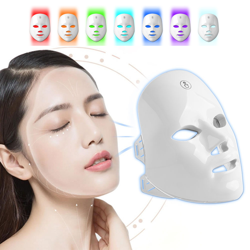 Máscara Facial Led 7 Cores De Beleza Com Luz Vermelha Antienvelhecimento Rejuvenescimento Da Pele