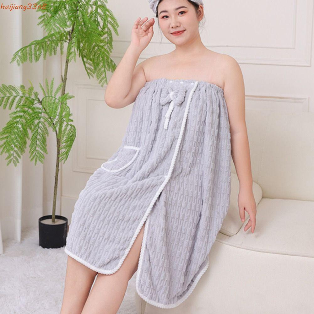 HUIJIANG Roupão Feminino , Saia De Banho De Veludo Plus Size Quente E Grossa , Macio Com Bolsos Envoltório De Pelúcia