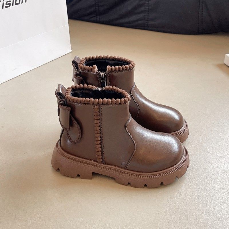 Bota Infantil Feminina Coturno Retrô com Zíper - Forrada Quente Antiderrapante Outono Inverno