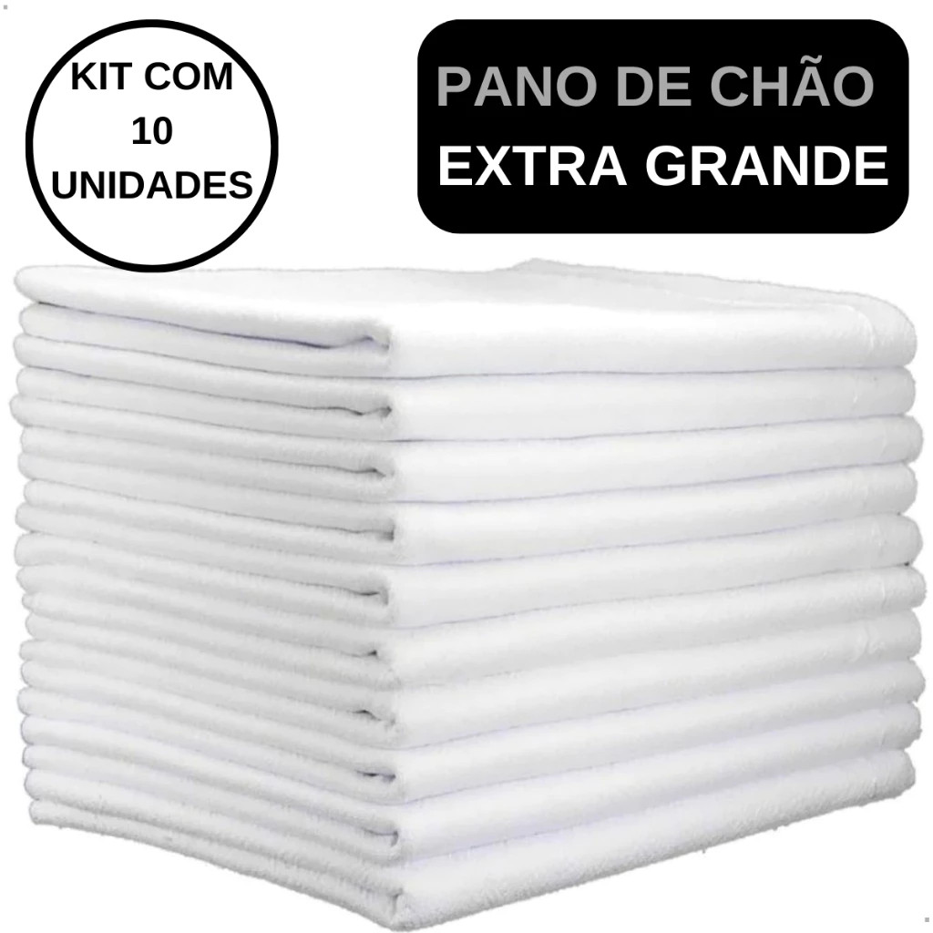 Kit 10 Pano de Chão Branco Grande 48x60cm | Grosso Saco Duplo 100% Algodão Alta Absorção – Atacado