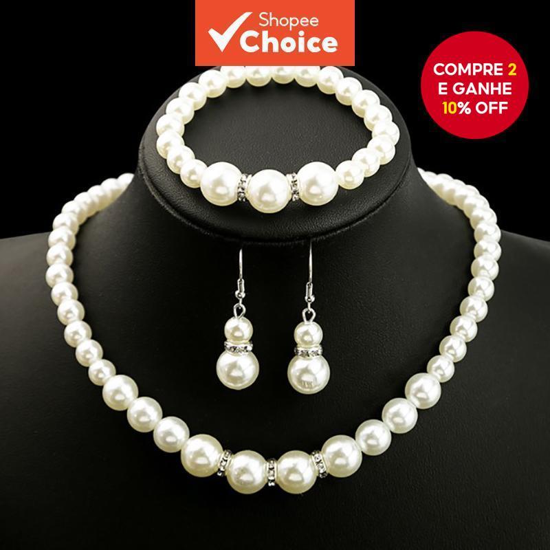 4 PCS /Set Acessórios exclusivos de classe simples Colar de pérolas Colar de pérolas Conjunto de três peças em Oferta na Shopee