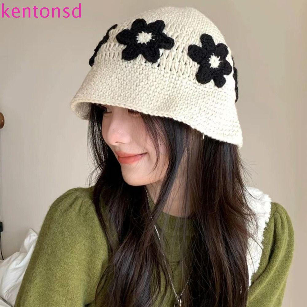 Chapéu De Gorros KENTONSD , Lindo Malha De Flor De Crochê Doce , Pescador Feminino Feito À Mão Estilo Coreano